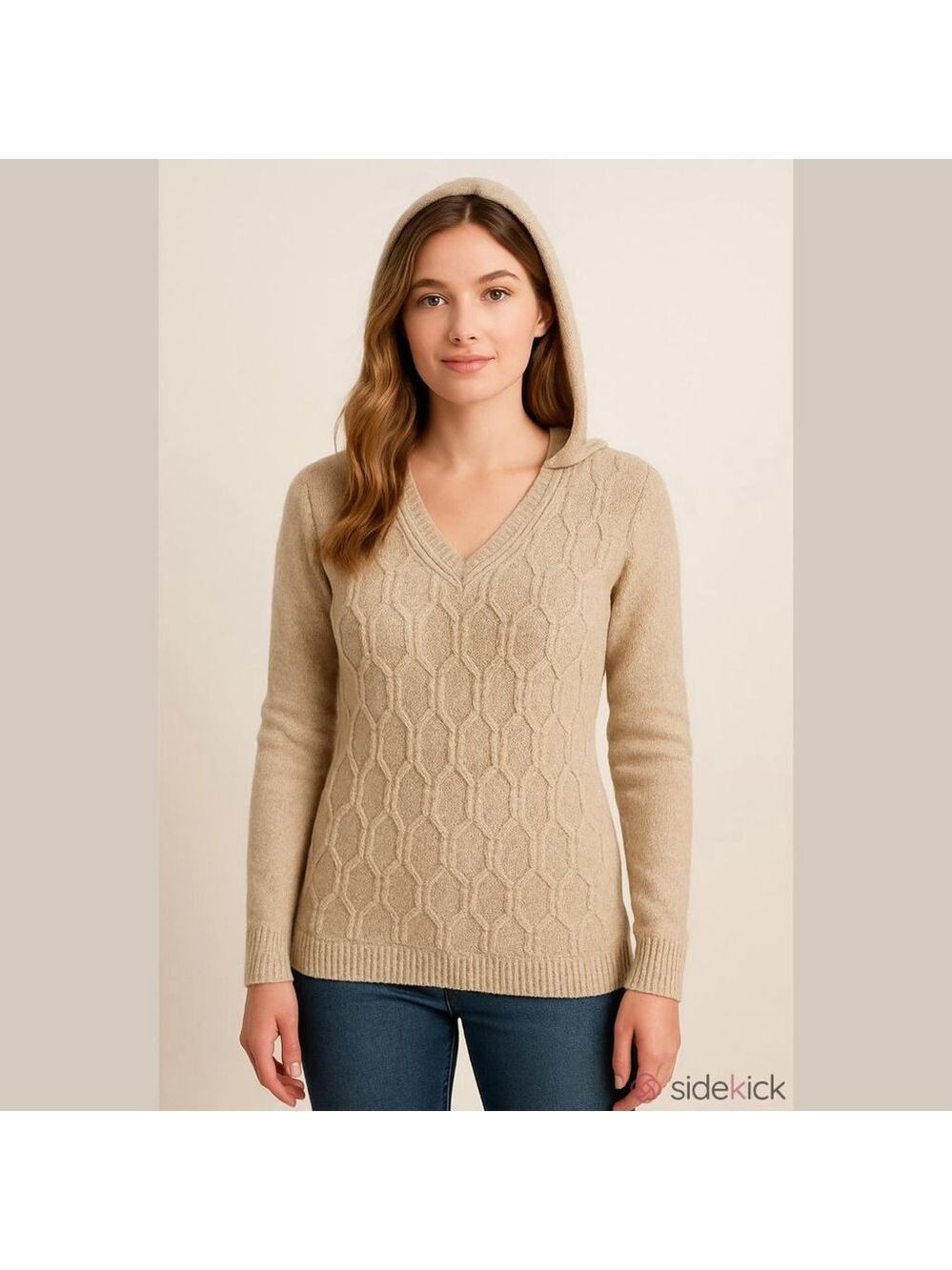 Sonoma Beige Cable Knit Hoodie Sweater Size M